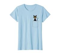 Chat Noir dans ta Poche, Chats T-Shirt, Femme, Bleu Céleste, XS