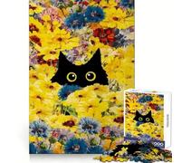 Chat Noir dans Un Champ de Fleurs Puzzle de 1000 pièces pour Adolescents Sharp Recall Serene Escape Uniform Cut Perfect Christmas (38x26cm)