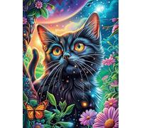 Chat noir dans un jardin fleuri 1000 Pièces Puzzle Adulte En Carton Rigide Haute Densité Faune sauvage et animaux de compagnie Difficile Moyenne Anti-Stress Jeu De Société Idée Cadeau Anniversaire Pre