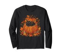 Chat Noir dans Une Citrouille Confortable Automne Cottagecore Halloween Art Manche Longue