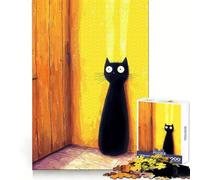 Chat Noir Devant la Porte Puzzle 1000 pièces pour Adultes Stimule la mémoire Passe-Temps paisible Découpe de qualité Surprise d'anniversaire (38x26cm)
