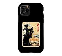 Chat Noir drôle Mangeant des Nouilles avec Fond de Vagues Coque pour iPhone 11 Pro