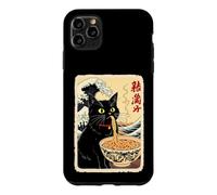 Chat Noir drôle Mangeant des Nouilles avec Fond de Vagues Coque pour iPhone 11 Pro Max