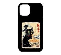 Chat Noir drôle Mangeant des Nouilles avec Fond de Vagues Coque pour iPhone 12/12 Pro