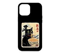 Chat Noir drôle Mangeant des Nouilles avec Fond de Vagues Coque pour iPhone 12 Pro Max