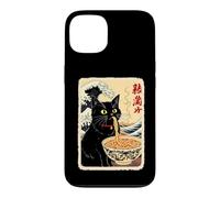 Chat Noir drôle Mangeant des Nouilles avec Fond de Vagues Coque pour iPhone 13