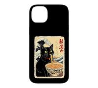 Chat Noir drôle Mangeant des Nouilles avec Fond de Vagues Coque pour iPhone 14 Plus