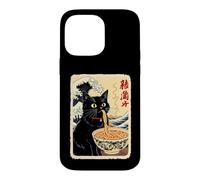 Chat Noir drôle Mangeant des Nouilles avec Fond de Vagues Coque pour iPhone 14 Pro Max