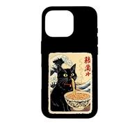 Chat Noir drôle Mangeant des Nouilles avec Fond de Vagues Coque pour iPhone 16 Pro