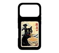 Chat Noir drôle Mangeant des Nouilles avec Fond de Vagues Coque pour iPhone 17 Pro