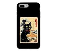 Chat Noir drôle Mangeant des Nouilles avec Fond de Vagues Coque pour iPhone 7 Plus/8 Plus