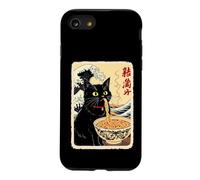 Chat Noir drôle Mangeant des Nouilles avec Fond de Vagues Coque pour iPhone SE (2020) / 7/8