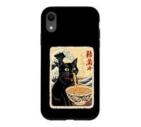 Chat Noir drôle Mangeant des Nouilles avec Fond de Vagues Coque pour iPhone XR