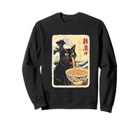Chat Noir drôle Mangeant des Nouilles avec Fond de Vagues Sweatshirt