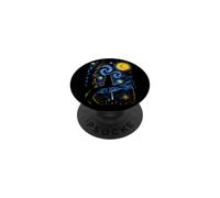 Chat Noir drôle Nuit étoilée Van Gogh Moon Art Mom Dad Meow PopSockets PopGrip Adhésif