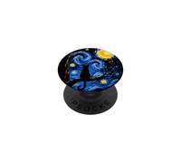 Chat Noir drôle Nuit étoilée Van Gogh Moon Art Mom Dad Meow PopSockets PopGrip Adhésif