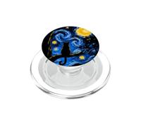 Chat Noir drôle Nuit étoilée Van Gogh Moon Art Mom Dad Meow PopSockets PopGrip pour MagSafe