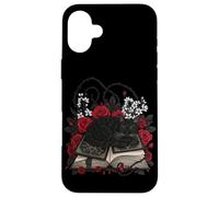 Chat Noir endormi sur sorcières Grimoire avec des épines de Roses Coque pour iPhone 16 Plus