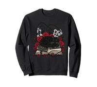 Chat Noir endormi sur sorcières Grimoire avec des épines de Roses Sweatshirt
