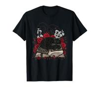 Chat Noir endormi sur sorcières Grimoire avec des épines de Roses T-Shirt