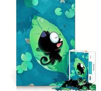 Chat Noir endormi sur Un nénuphar Puzzle de 1000 pièces pour Adolescents Jeu de logique Cadeau raffiné et de qualité supérieure pour Toute la Famille 50x75cm