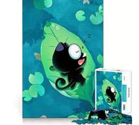 Chat Noir endormi sur Un nénuphar Puzzle de 1000 pièces pour Adultes Jeu de logique mentale Anti-Stress Découpe Ferme 38x52cm