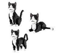 Chat noir et blanc 3 en 1 - Kit de blocs de construction miniatures | Monte-le assis, debout ou couché. Instructions détaillées. Plus de 760 pièces.