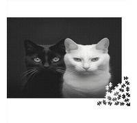Chat Noir et Blanc Puzzles Adultes 1000 Pièces Animaux Jeux ÉduChatifs Jeu De Défi Familial Décoration Cadeaux d'anniversaire pour Noël Relaxation Et Sagesse 1000pcs (75x50cm)