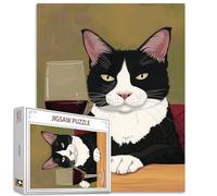 Chat Noir et Blanc Qui Boit du Vin - Puzzle 1000 Pièces pour Adultes - Verre de Vin Rouge - 20 x 68 cm - Coloré Chaton - Parfait pour Soirées de Jeu et Décoration Murale