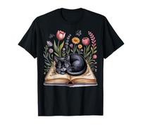 Chat Noir et Livres Lecture Livre Lover Reader Cat Mom Floral T-Shirt