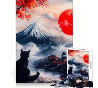 Chat Noir et Mont Fuji Puzzle de 1000 pièces pour Adolescents Sharp Recall Serene Escape Uniform Cut Perfect Noël (50x75cm)