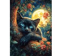 Chat noir faisant la sieste sous la pleine lune 500 Pièces Puzzle Adulte En Carton Rigide Haute Densité Faune sauvage et animaux de compagnie Difficile Moyenne Anti-Stress Jeu De Société Idée Cadeau A