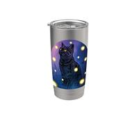 Chat noir Fireflies Lover Halloween Cottagecore Starry Night Gobelet isotherme en acier inoxydable double paroi