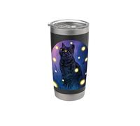 Chat noir Fireflies Lover Halloween Cottagecore Starry Night Gobelet isotherme en acier inoxydable double paroi