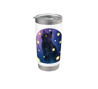 Chat noir Fireflies Lover Halloween Cottagecore Starry Night Gobelet isotherme en acier inoxydable double paroi