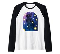 Chat Noir Fireflies Lover Halloween Cottagecore Starry Night Manche Raglan