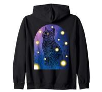 Chat Noir Fireflies Lover Halloween Cottagecore Starry Night Sweat à Capuche