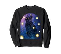 Chat Noir Fireflies Lover Halloween Cottagecore Starry Night Sweatshirt