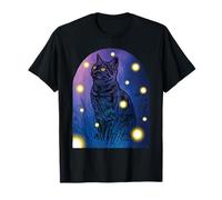 Chat Noir Fireflies Lover Halloween Cottagecore Starry Night T-Shirt
