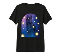 Chat Noir Fireflies Lover Halloween Cottagecore Starry Night T-Shirt Haut de Gamme