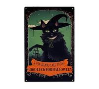 Chat Noir Friandise Ou Astuce Halloween, Quand Chat Noir Rôde Bonne Chance Pour Halloween Métallique Panneau Vintage Plaque Étain Signe Rétro Affiche Étain Pour Garage Café Bar Pub