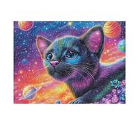 Chat Noir Galaxie étoilée 500 Pieces Casse-tête pour Ado en Carton Épais Rigide Facile Débutant Jeu De Société Soirée Entre Amis Cadeau Anniversaire Premium 500 PCS