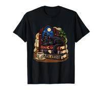 Chat Noir Gothique endormi sur des Romans fermés T-Shirt