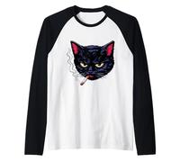 Chat Noir Grincheux Y2K Attitude rétro Manche Raglan