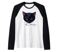 Chat Noir Grincheux Y2K Vibe Retro Manche Raglan