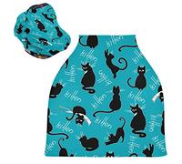 Chat Noir Halloween Housse de Canopée de Siège de Voiture pour Poussette Bébé Dais Siège-Auto Couverture D'Allaitement Pare-Soleil Respirant Extensible pour Garçons Filles