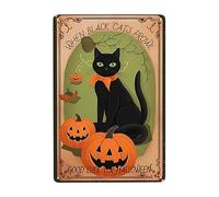 Chat Noir Halloween, Quand Chat Noir Prowl Bonne Chance Pour Halloween Métal Tôle Signe Drôle Plaque Étain Signe Rétro Affiche Étain Pour Salon Maison Salle De Bain