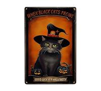 Chat Noir Halloween, Quand Chat Noir Prowl Bonne Chance Pour Halloween Plaque Étain Signe Vintage Affiche Étain Rétro Affiche Poster Plaque Pour Maison Parc Cuisine
