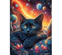 Chat Noir in Flowers 1000 Pièces Puzzle Créatif en Carton Rigide sans Déformation Animal de compagnies Difficulté Moyenne Activité Manuelle Loisir Créatif Cadeau Créatif Anniversaire 1000 PCS