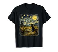 Chat Noir inspiré du Ciel étoilé de Van Gogh Whispers of The Night T-Shirt